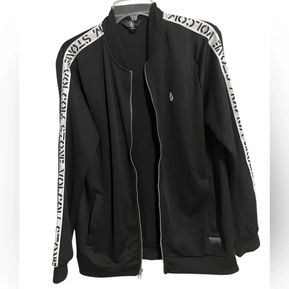 VOLCOM Stone Album Full-Zip Black Track Jacket Sleeve Logo Lettering Men’s Small
